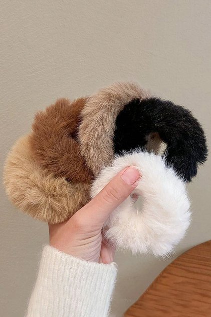 Kadın 5'li Kahve Tonları Peluş Lastik Toka Seti