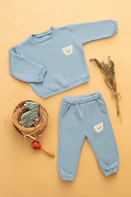 Mini Ayıcık Nakışlı Oversize İkili Bebek Çocuk Eşofman Takımı