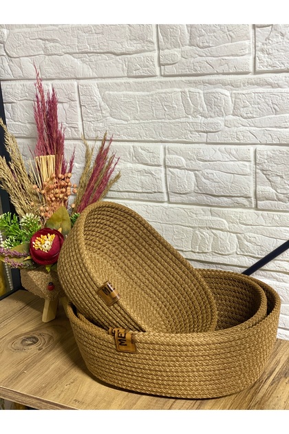 Jute Wicker 3-Piece Basket Set, Hand Woven, Multi-Purpose Basket, Bathroom and Kitchen Organizer
