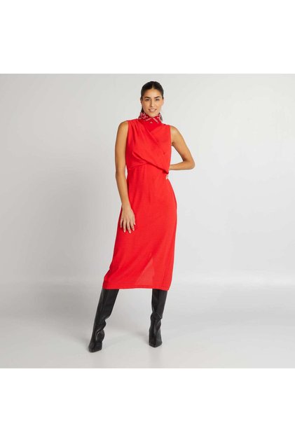 Sleeveless midi dress RED