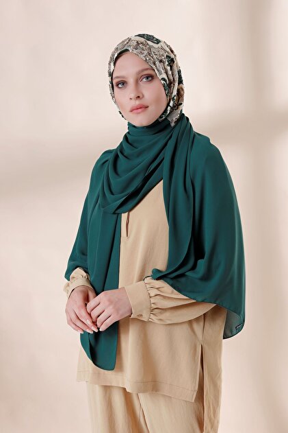 Floral Sequin Crepe Shawl - Emerald