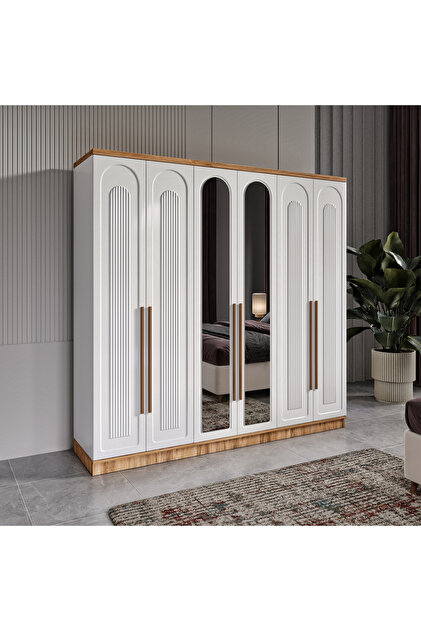 GuneyStore Ücretsiz Montaj - Flora 6 Kapaklı Aynalı Komple Mdf