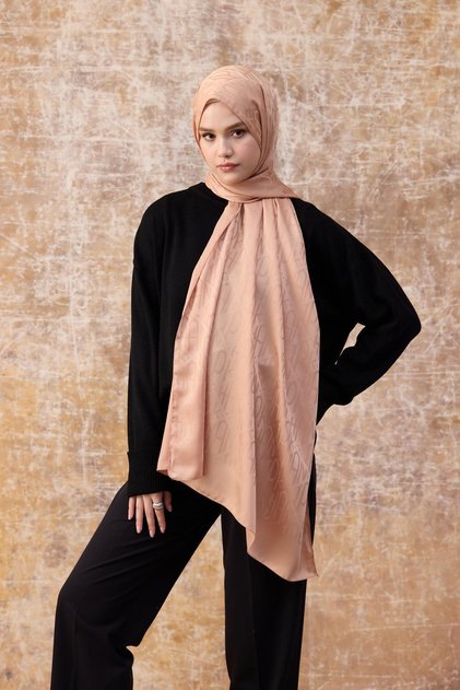 Fall Winter Silky Jacquard Shawl Honey Foam 9020-17