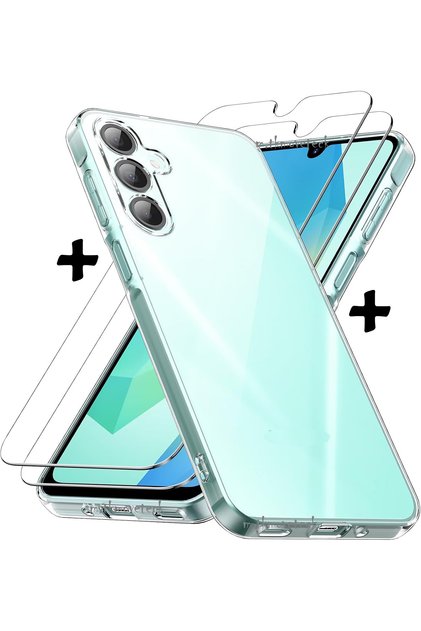 Samsung Galaxy A16 Case Camera Protruding Protection Soft Transparent Silicone +9H Screen Protector Glass Set
