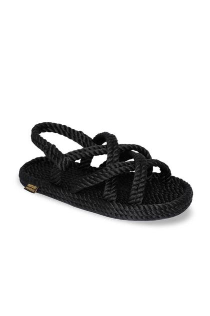 Bodrum Rubber Sole Children's Rope Sandals Black