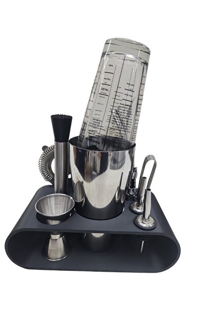 10 Parça Avantajlı Kokteyl Hazırlama Seti Camlı Boston Shaker 750 ml ( Stand Hediyeli, Kutulu )