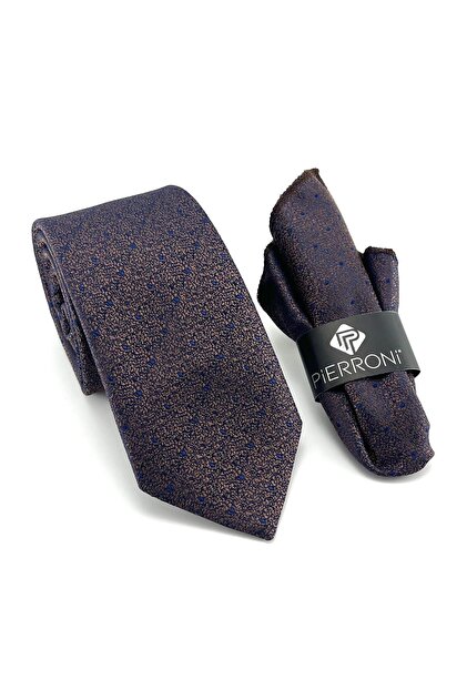 Brown Navy Blue Dotted Handkerchief Tie