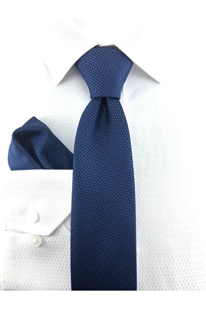 Self Patterned Cobalt Blue Handkerchief Tie