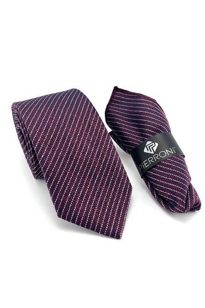Burgundy Blue Striped Handkerchief Tie