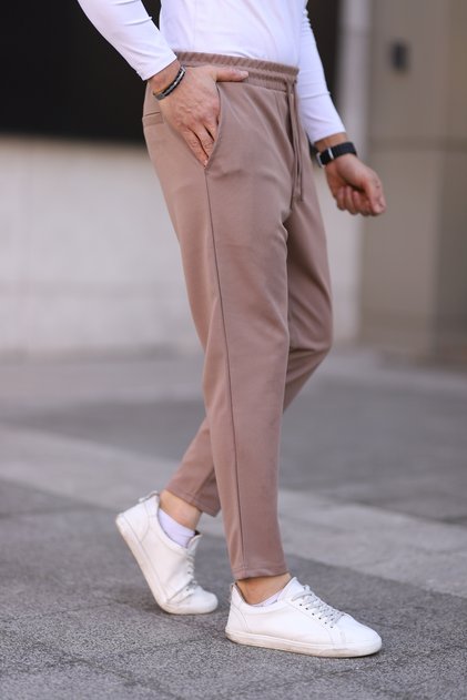 Men's Brown Slim Fit Tie Waist Elastic Flexible Lycra Cotton Jogger Pants
