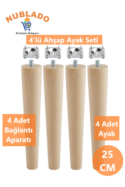 Masuta de cafea din lemn (25 CM) Taburet Puf Unitate TV Picioare Set de 4 cu dispozitiv de fixare cu șuruburi M8.