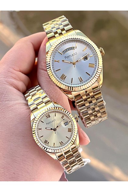 Couple Watch Women Men Calendar and Day 30Mt Water Resistant Steel Band Men's Wristwatch Efc.13