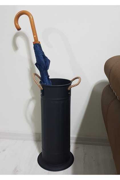 Siyah Mat Dekoratif Şemsiyelik Kova Halat Kulp