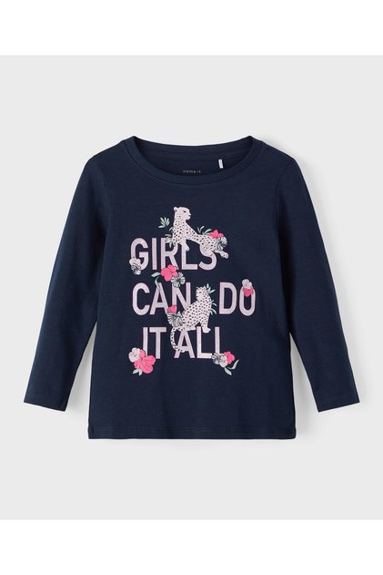 Glitter Printed Long Sleeves T-Shirt - Dark Sapphire