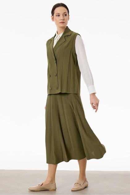 Rayon Vest and Skirt Set - Khaki