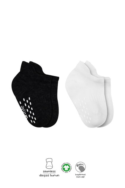 2-Piece Sneakers Non-Slip Basic Combed Cotton Socks 20103 Black Ecru