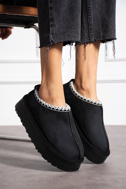Women's Tan Tazz Suede Seasonal Shoes Slippers with Furry Inside Mini Slippers