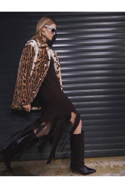 X Selected by Melis Ağazat - Long Sleeve High Neck Asymmetrical Knit Dress