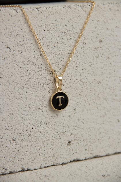 Gold Enamel Letter Necklace