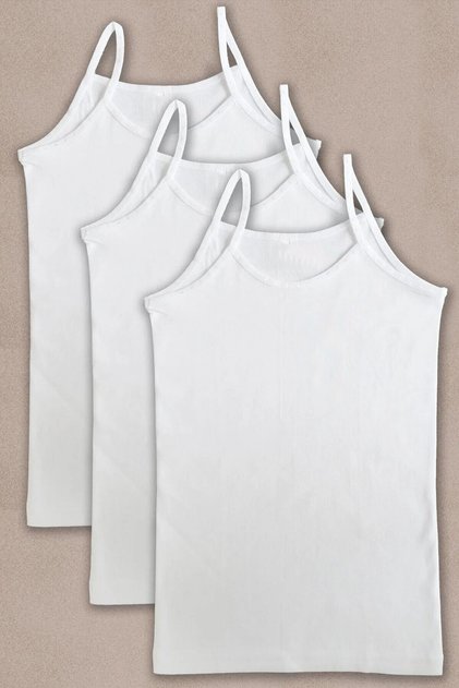 Girl's Rope Strap Ribbed Undershirt 100% Cotton Production 3-Piece Pack
