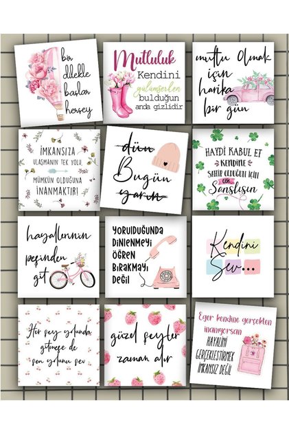 Motto Words Motivation Cards for Board 10cm Accessory 12 Pieces