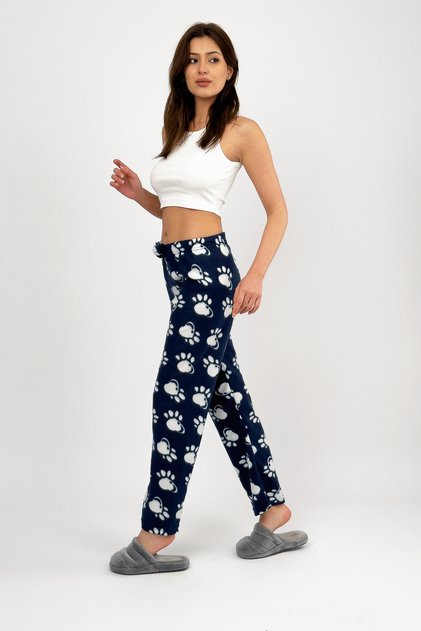 Lacivert Pati Kadın Polar Pijama Altı Kışlık Lastikli Bel Tek Alt