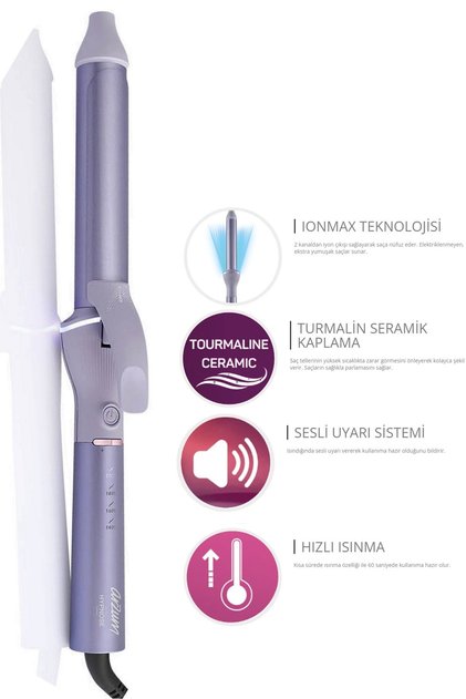 Ar5104 Hypnose Ionmax Hair Curling Iron Tourmaline Ceramic Plate 28mm, Lilac