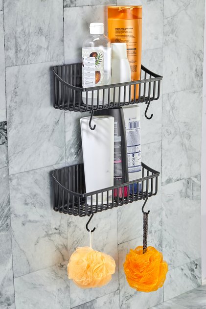 Bathroom Shelf Adhesive Bathroom Shelf, 2-Piece Bathroom Organizer, Shower Shelf Organizer Shampoo Holder, Plastic