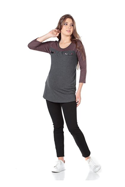 Maternity Pocket Long Sleeve Blouse Bordo