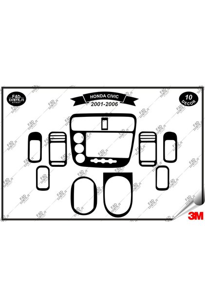Honda Civic LS Manual 2001- 2006 Torpedo Console Trim Chest Mahogany Veneer Set 10 Piece Black