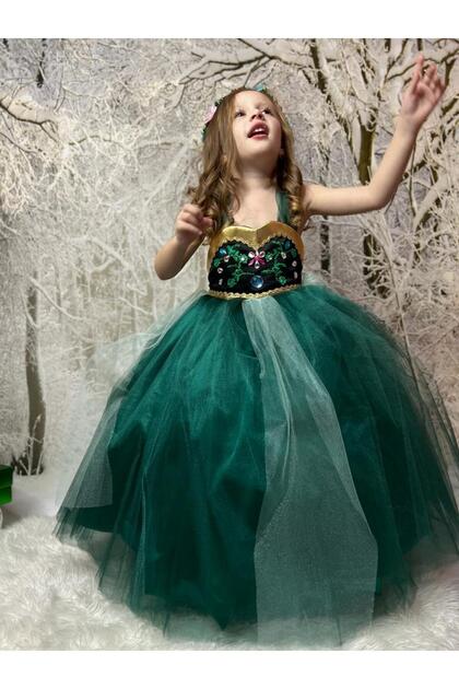 anna costume green dress Princess Dress Anna Costume Dress Up Cosplay – Sunny Fashion main image 1