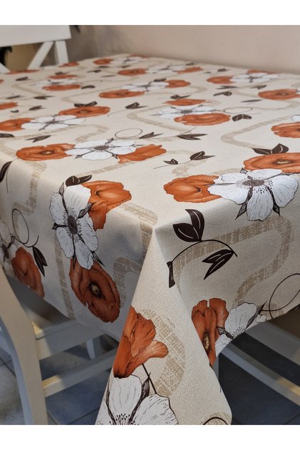 Fiber Pvc Oilcloth - Patterned Erasable Tablecloth (Orange)