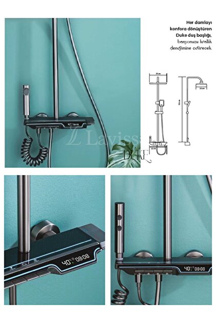 Lavisse DUKE Antrasit Duş Paneli, Çok Fonksiyonlu, Ayarlanabilir