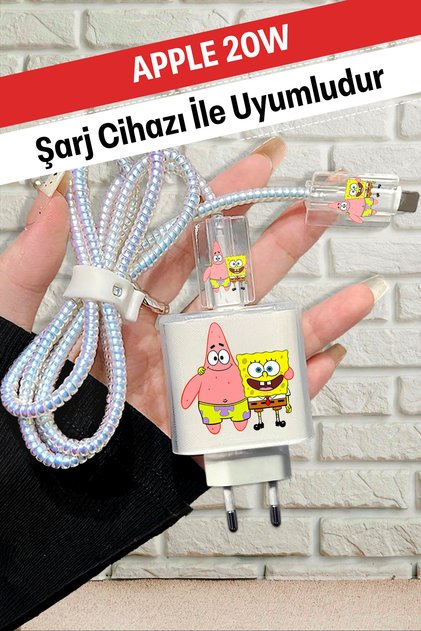 iPhone 20W Uyumlu Şeffaf Şarj Başlığı Adaptörü Koruma Kablo Koruyucu Kılıfı 5'li Koruma Seti