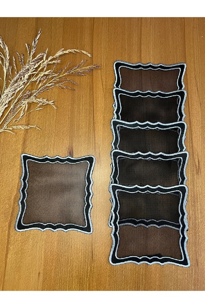 6Pcs Black Color Suitable for Wire Breaking Processing Double Zigzag Square Silver Embroidered Cocktail Presentation Napkin