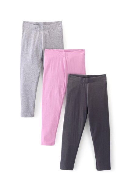 Cotton Blend Full Length Leggings Solid Color Pack of 5 - Pewter Grey & Lilac