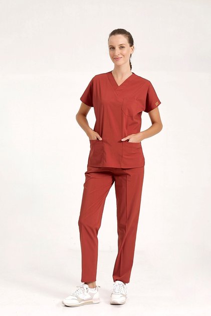 Brick Red Stretch Fabric Doctor and Nurse Uniform Unisex Surgical Set | Brl Scruble