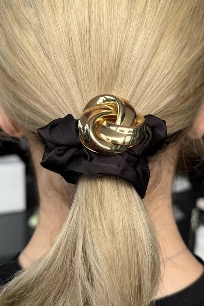Black and Gold Color Metal Detailed Bagel Buckle