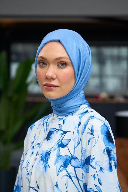 Plain Pattern Voile Shawl Blue Voile Silk Shawl - 9800-05