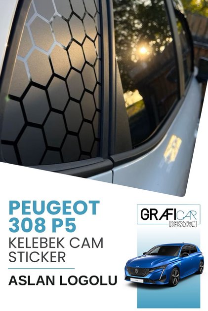 مجموعة ملصقات زجاجية على شكل فراشة متوافقة مع Peugeot 308/ P5 - مع شعار الأسد - متوافقة مع جميع موديلات السنوات