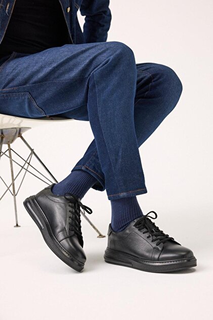 Yaya by Hotiç Genuine Leather Black Men's Casual Shoes- Trendyol