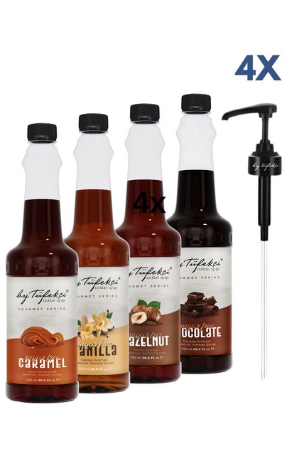 Şekersiz Kahve Şurubu 4’lü Avantajlı Set 4x750 ML + 4 Adet Pompa | Doğal Aroma | Sugar Free | 0 Şeker 0 Kalori