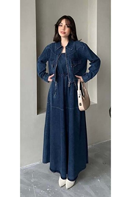 Cardella Premium Denim Jeans Gilet Dress and Jacket Two-Piece Set