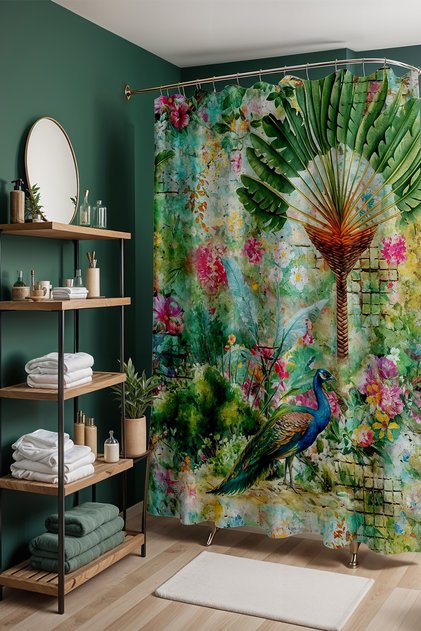 Bathroom Curtain, Peacock Pattern in the Dream Forest Shower Curtain, Bathtub Curtain 175X200Cm