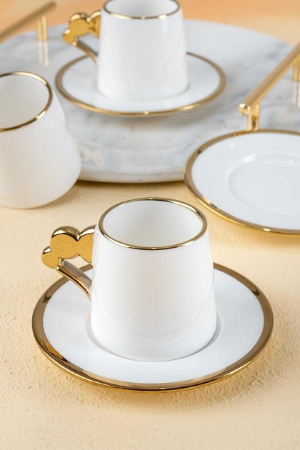 Arwen White 6-Person Porcelain 90 ml Coffee Cup Set 0157
