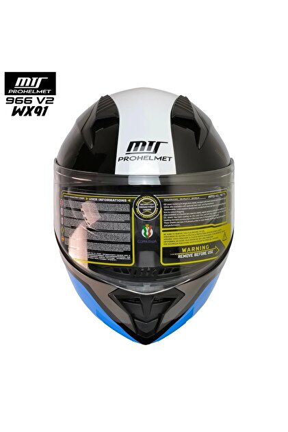 MTS 966 WX91 ÇENE AÇILIR SİYAH-BEYAZ-MAVİ KASK - Fiyatı, Yorumları