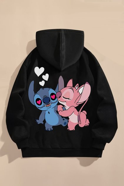 Dětská mikina s kapucí se třemi nitěmi tlustá zimní | Lilo and Stitch Printed
