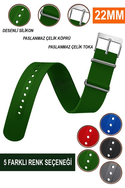حزام ساعة من السيليكون المتوافق مع ساعة Fossil-Welder-Casio-Seiko-Omega-Armani مقاس 22 مم SLKNATO22