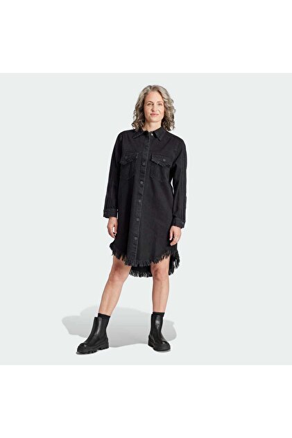 adidas Denim Shrt Dres Women's Casual Shirt Dress IJ8342 Black- Trendyol