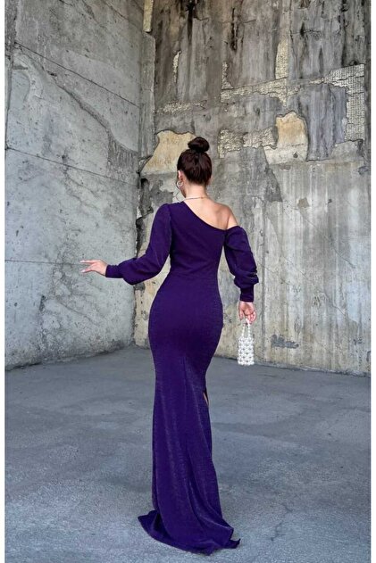 HESODOS Silvery Purple Color Evening Dress with One Shoulder Detail  Wedding Engagement Homecoming Dress- Trendyol